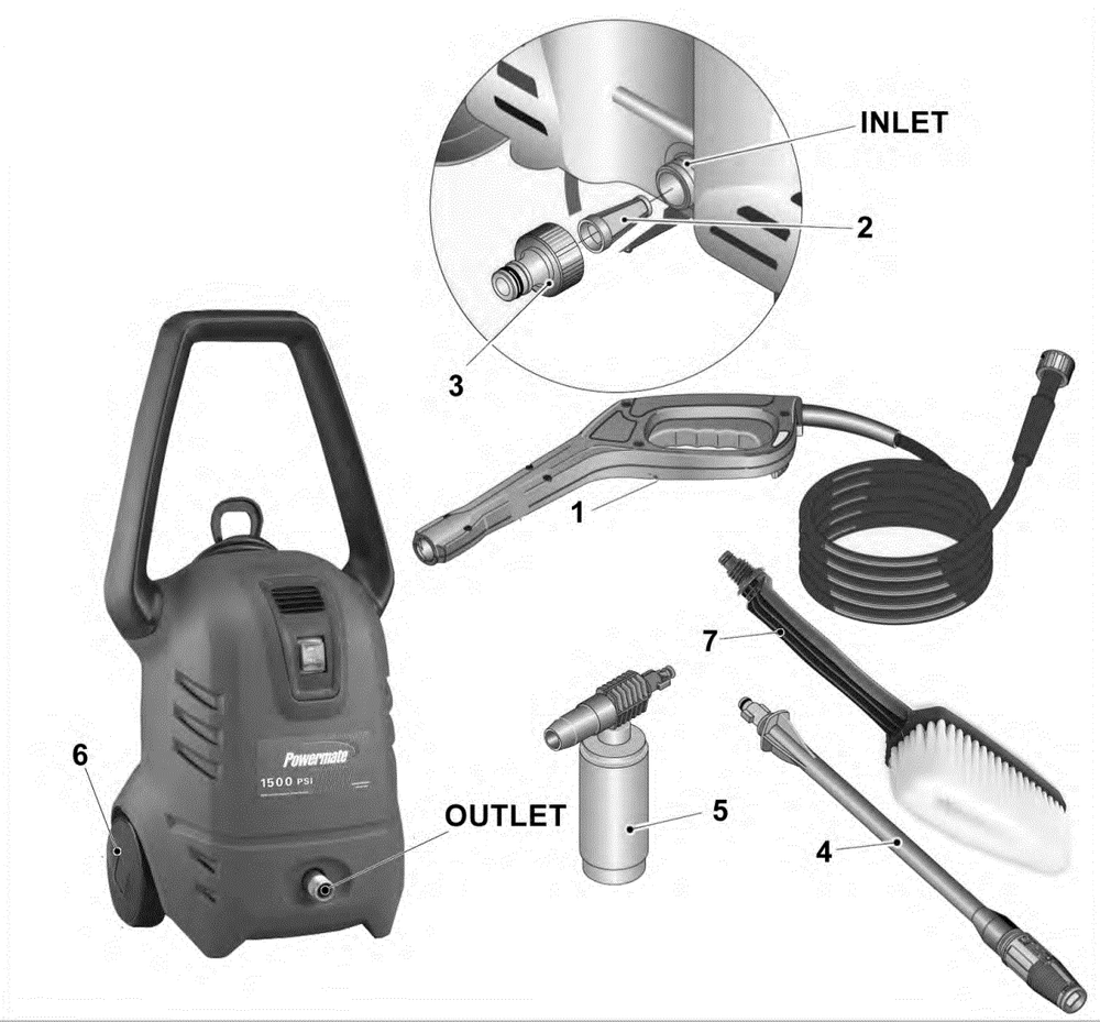 Section_1 Diagram and Parts List for PW0501500  Powermate Pressure Washer