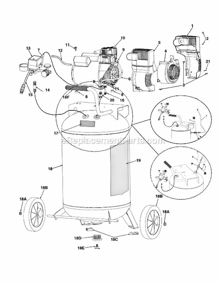 General Breakdown Diagram and Parts List for CLA0602712  Powermate Compressor