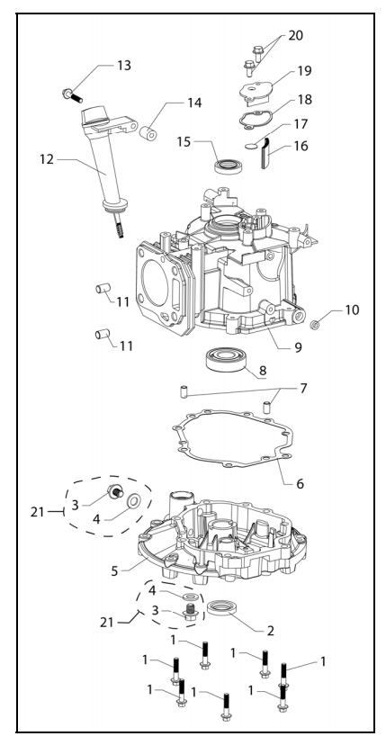 Crankcase Assembly Diagram and Parts List for PWFTA17322  Powermate Hedge Trimmer