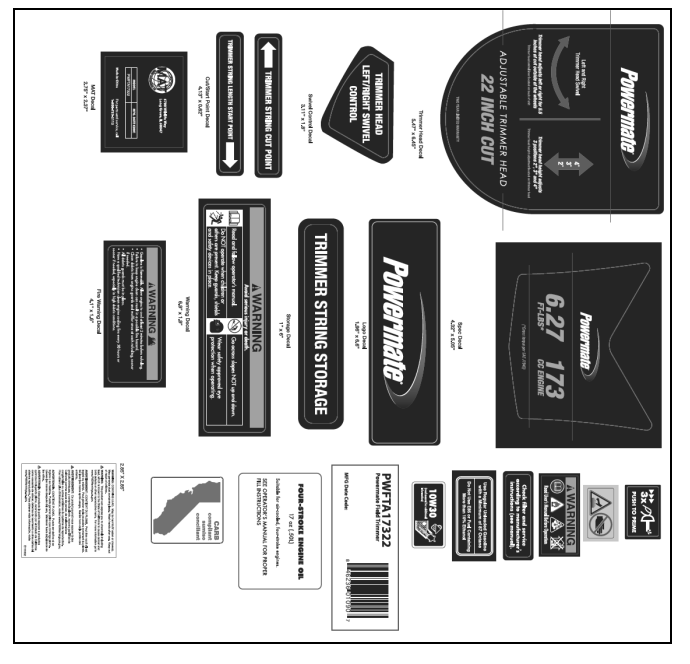 Unit Decals Diagram and Parts List for PWFTA17322  Powermate Hedge Trimmer