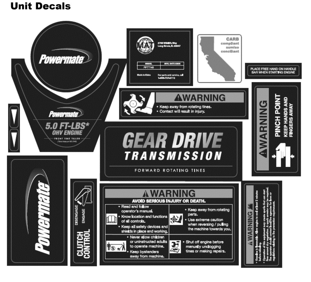 Section_9 Diagram and Parts List for PFTT1401  Powermate Tiller