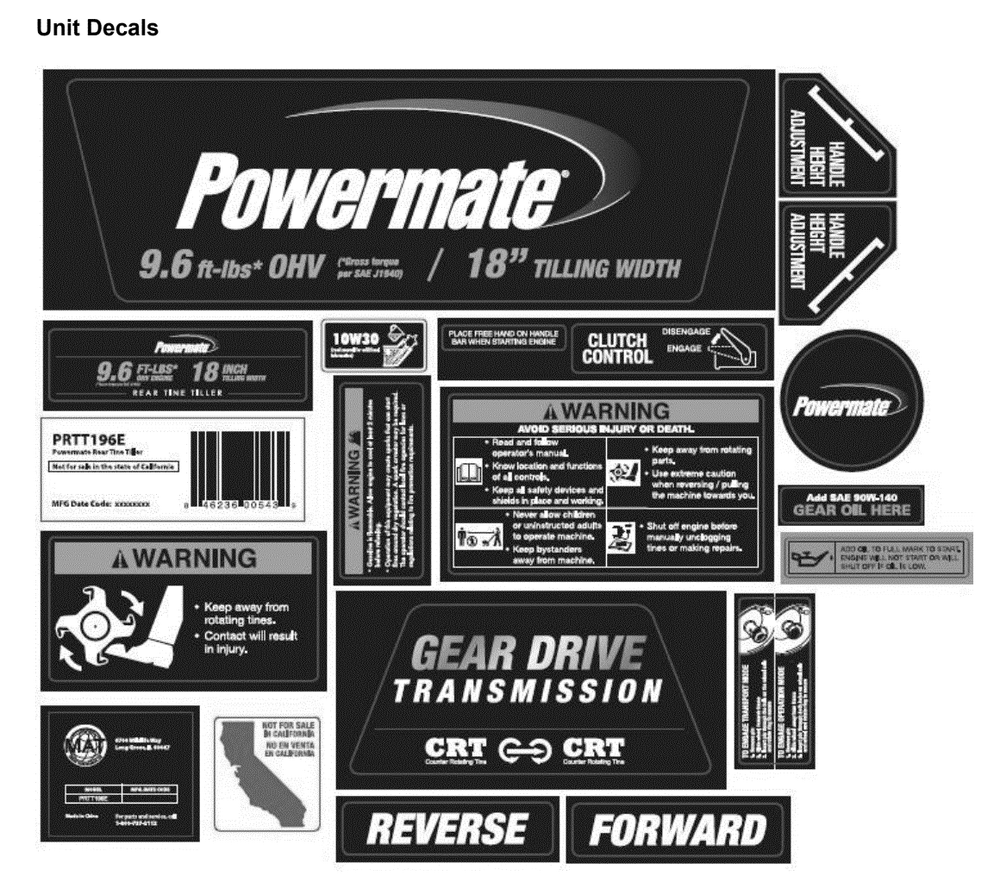 Section_6 Diagram and Parts List for PRTT196E1  Powermate Tiller