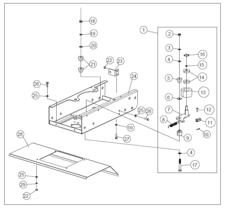 Base Assembly Diagram and Parts List for P-FTT-160MD-E  Powermate Tiller
