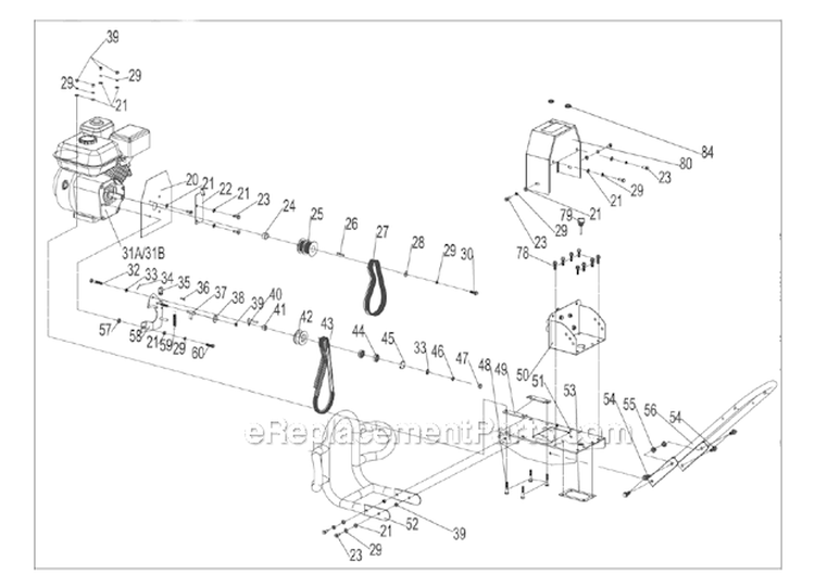 Page L Diagram and Parts List for P-RTT-196MD(E)  Powermate Tiller