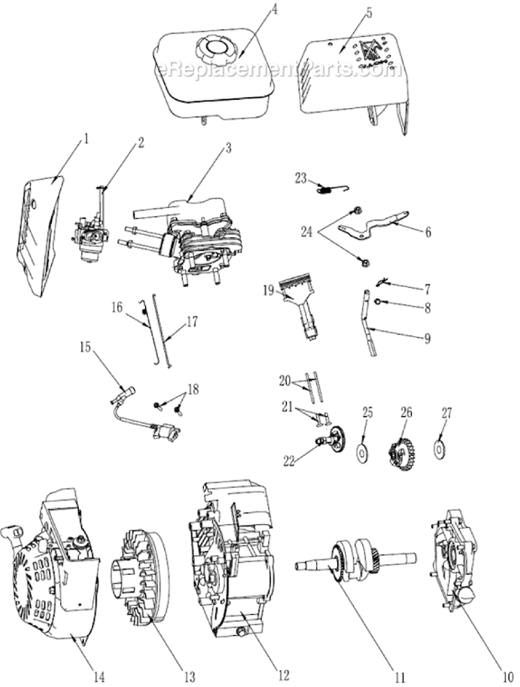 Engine-Sub Level Diagram and Parts List for P-WLE-0799-F2N  Powermate Edger