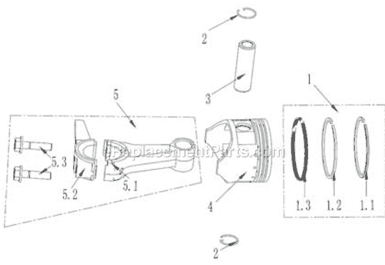 Piston / Connecting Rod Assembly Diagram and Parts List for P-WLE-1639-E  Powermate Edger