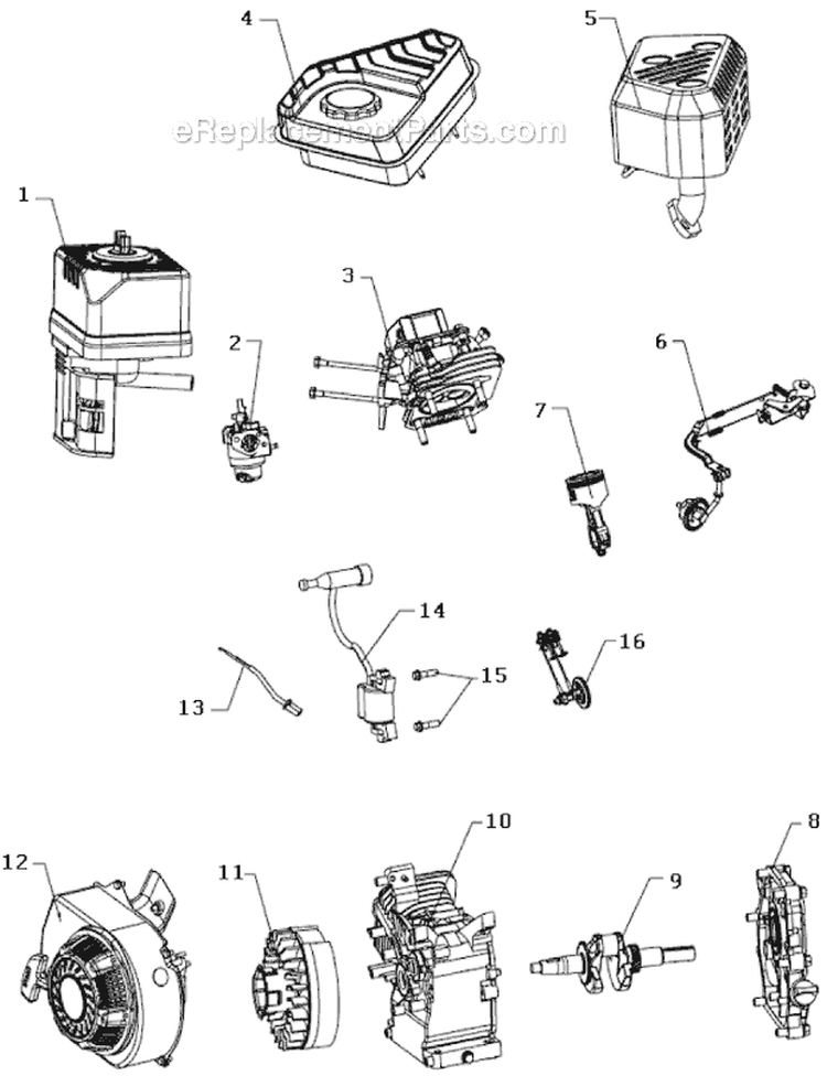 Engine - Sub Level Assembly Diagram and Parts List for P-WLE-1639-E  Powermate Edger