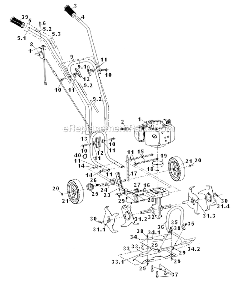 Page B Diagram and Parts List for PCV43  Powermate Tiller