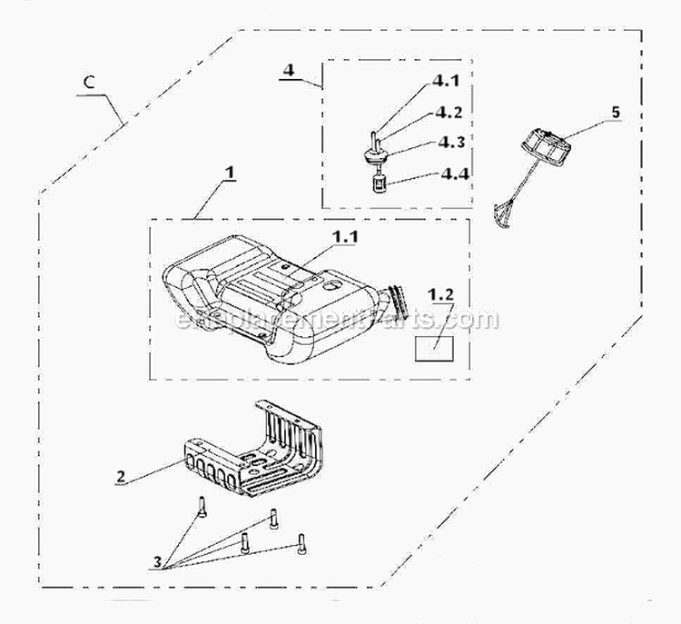 Fuel Tank Assembly Diagram and Parts List for PCV43  Powermate Tiller
