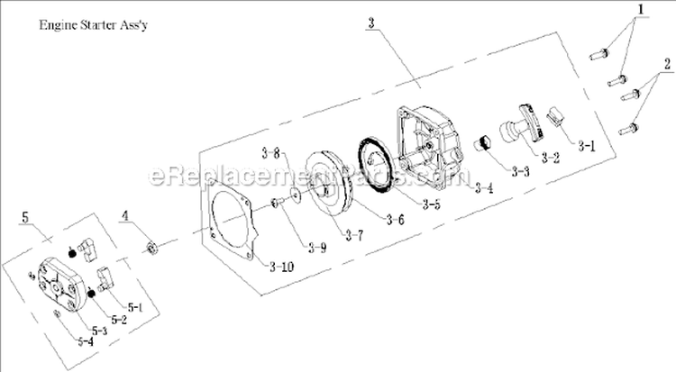 Recoil Starter Assembly Diagram and Parts List for PCV43  Powermate Tiller