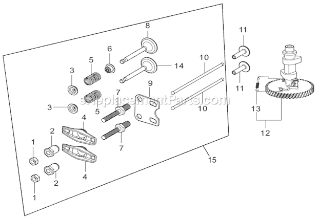 Camshaft Diagram and Parts List for PFTT140BE  Powermate Tiller