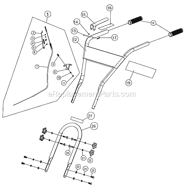 Handle Assembly Diagram and Parts List for PFTT140BE  Powermate Tiller
