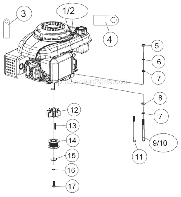 Engine - Top Level Assembly Diagram and Parts List for PFTT150B  Powermate Tiller