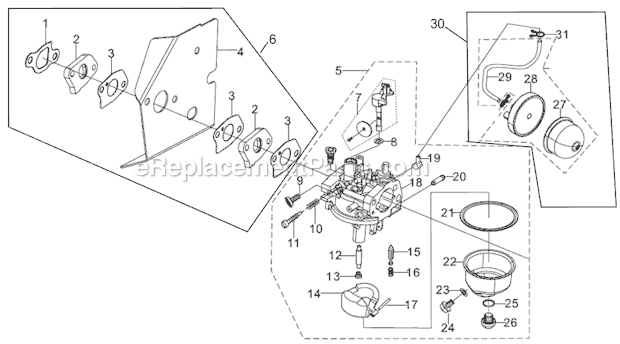 Carburetor Diagram and Parts List for PFTT150B  Powermate Tiller