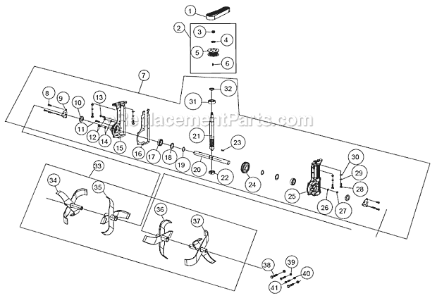 Tine And Transmission Assembly Diagram and Parts List for PFTT150B  Powermate Tiller