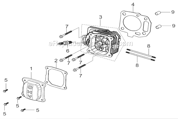 Cylinder Head Diagram and Parts List for PFTT150B  Powermate Tiller