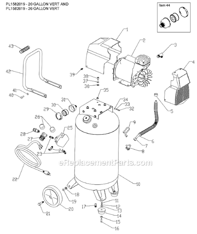 Page A Diagram and Parts List for PL1582619  Powermate Compressor