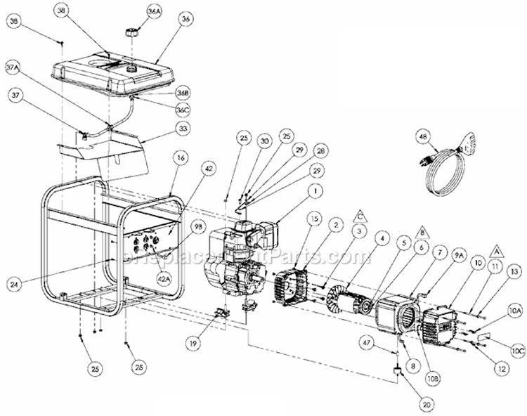 Page A Diagram and Parts List for PM0525501  Powermate Generator