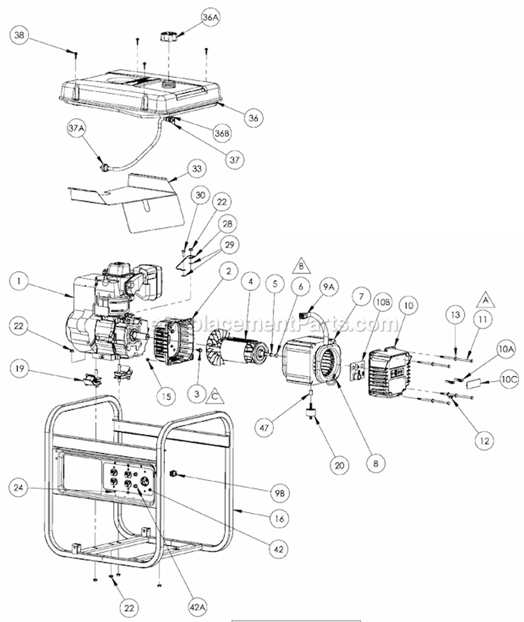 Page A Diagram and Parts List for PM0525750  Powermate Generator