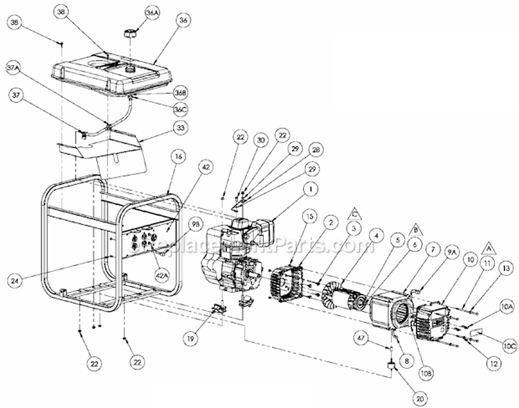 Page A Diagram and Parts List for PM0525751  Powermate Generator