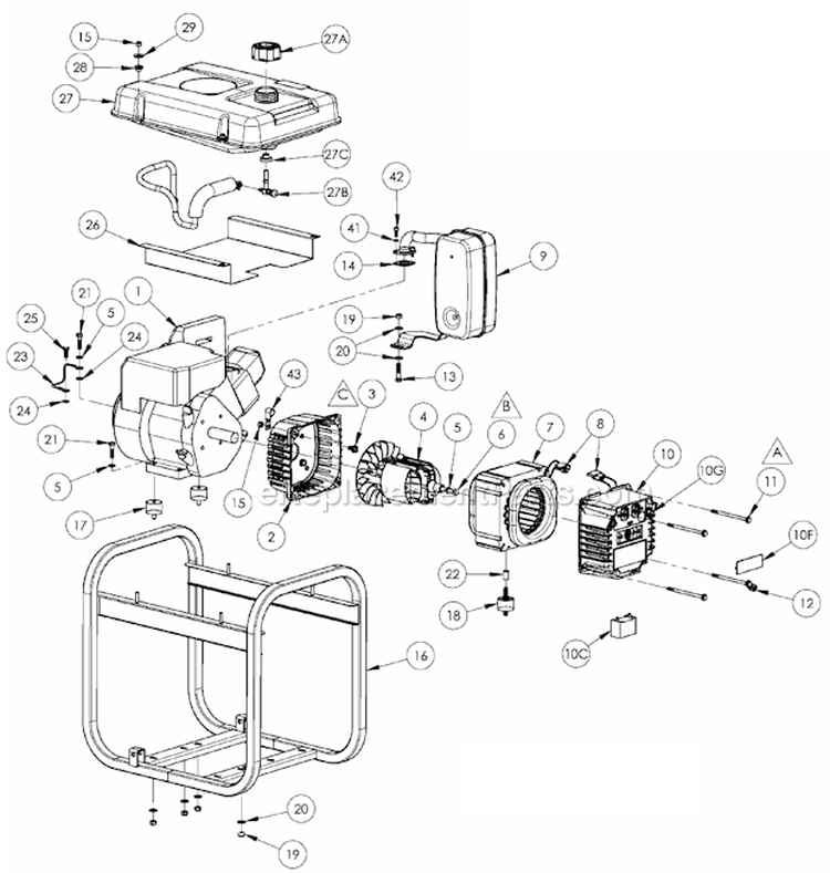 Page A Diagram and Parts List for PM0543002  Powermate Generator