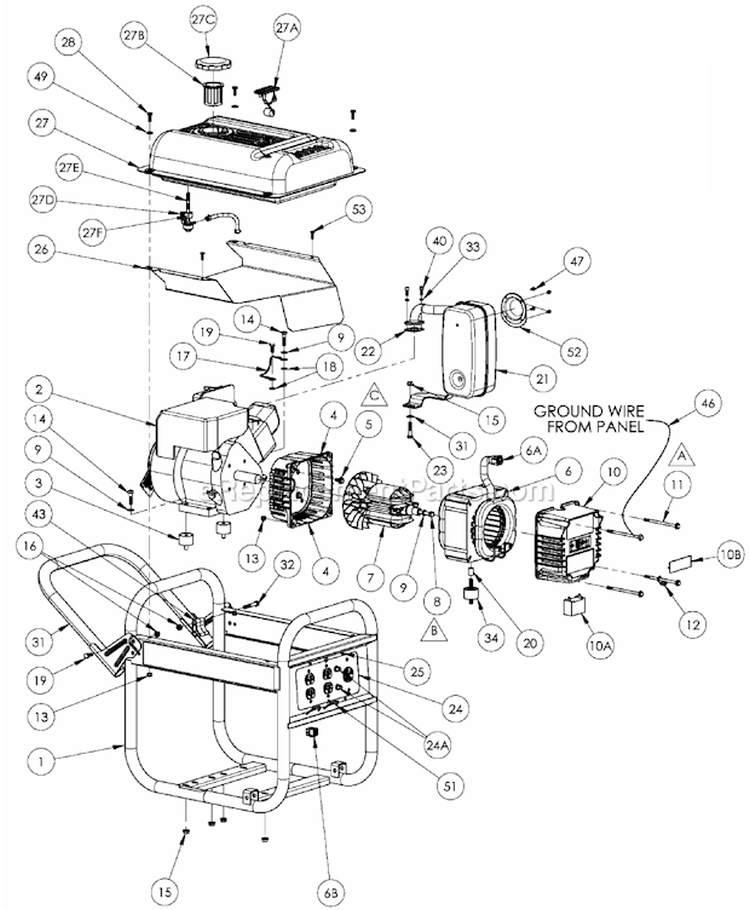 Page A Diagram and Parts List for PM054325001  Powermate Generator