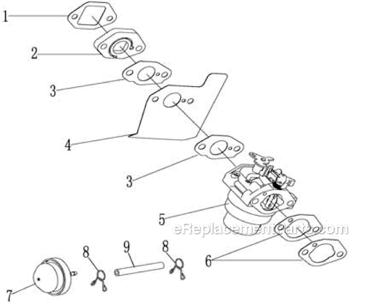 Carburetor Assembly Diagram and Parts List for PWFT16022E  Powermate Trimmer