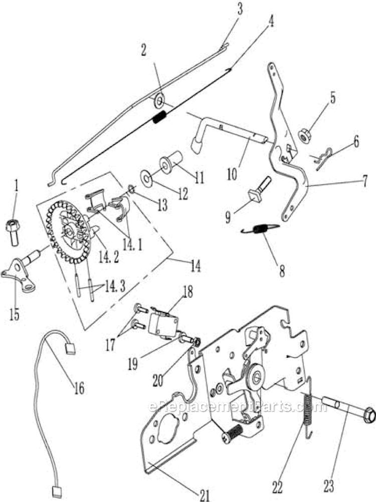 Governor Assembly Diagram and Parts List for PWFT16022E  Powermate Trimmer