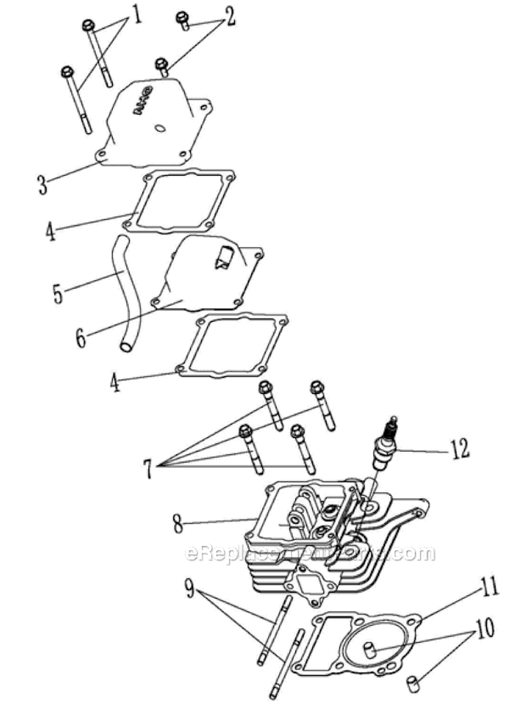 Cylinder Head Assembly Diagram and Parts List for PWFT16022E  Powermate Trimmer