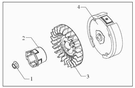 Fly Wheel Assembly Diagram and Parts List for P-WB-163150  Powermate Leaf Blower / Vacuum