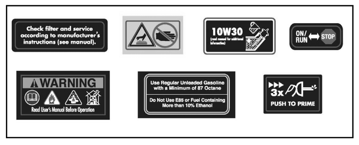 Engine Decals Diagram and Parts List for PFTT142  Powermate Tiller
