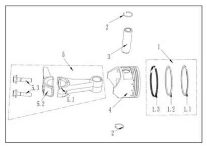 Piston / Connecting Rod Assembly Diagram and Parts List for P-WB-163150  Powermate Leaf Blower / Vacuum