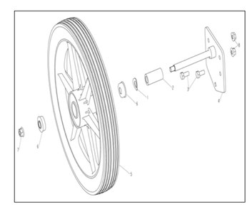 Wheel Assembly Diagram and Parts List for P-WFT-16022  Powermate Hedge Trimmer