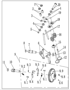 Valve Timing Assembly Diagram and Parts List for P-WFT-16022  Powermate Hedge Trimmer