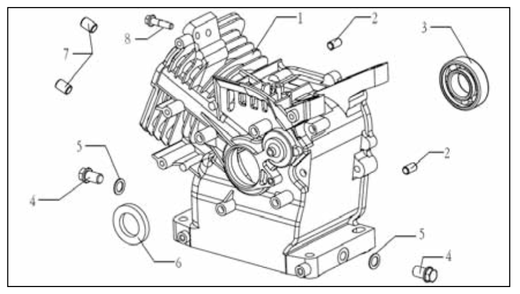 Crankcase Assembly Diagram and Parts List for P-WB-163150  Powermate Leaf Blower / Vacuum