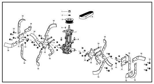 Tine And Transmission Assembly Diagram and Parts List for PFTT142  Powermate Tiller