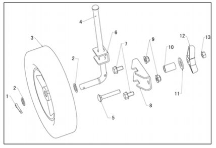 Adjustable Rear Wheel Assembly Diagram and Parts List for P-WLE-1639  Powermate Edger