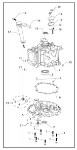 Crankcase Assembly Diagram and Parts List for PWFTA17322  Powermate Hedge Trimmer