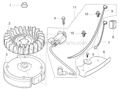 Flywheel/Ignition Diagram and Parts List for PFTT150B  Powermate Tiller