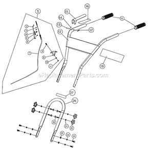 Handle Assembly Diagram and Parts List for PFTT150B  Powermate Tiller