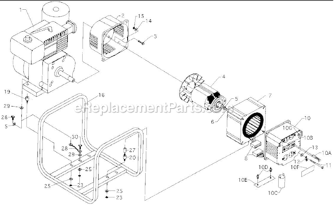Part Location Diagram of 0049725 Powermate Adapter, Engine 2Kw Tec