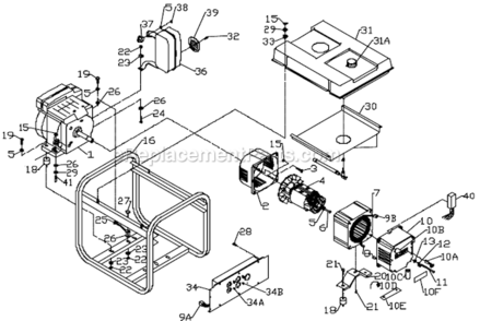 Part Location Diagram of 0056364 Powermate Stator, 4.5 Kw, 60  Hz.
