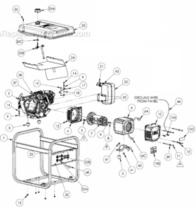 Part Location Diagram of 0062494 Powermate Stator 5.25 Kw 60  Hz.