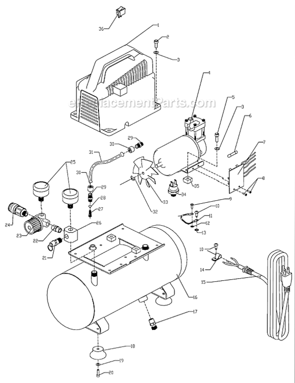 Page A Diagram and Parts List for VPF0000201  Powermate Compressor