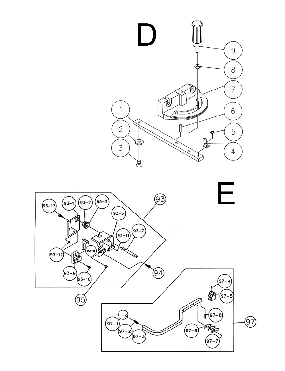 Fig D And E Diagram and Parts List for 1791216K  Powermatic Band Saw