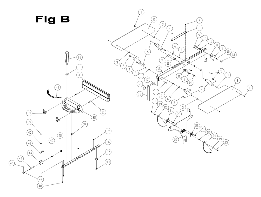 Fig-B Diagram and Parts List for PM375350K  Powermatic Table Saw