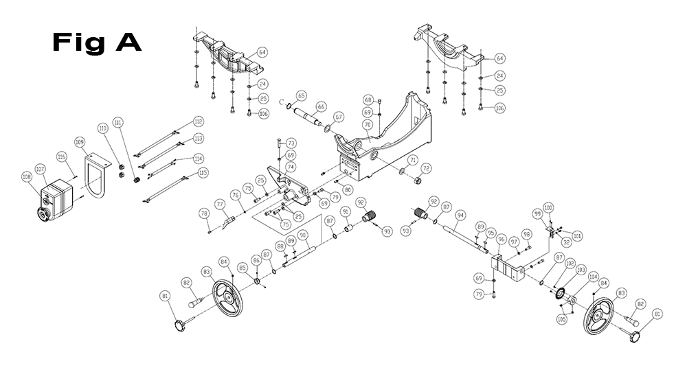 Fig-A Diagram and Parts List for PM25150K  Powermatic Table Saw