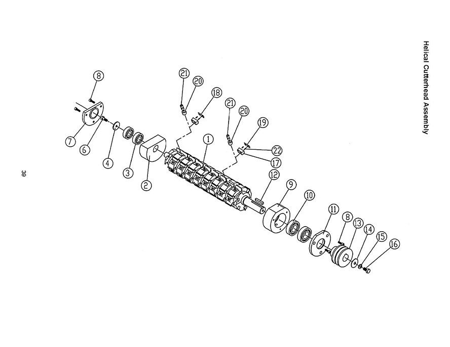 Helical Cutterhead Assembly Diagram and Parts List for 1285 1791241 Powermatic Planer Jointer