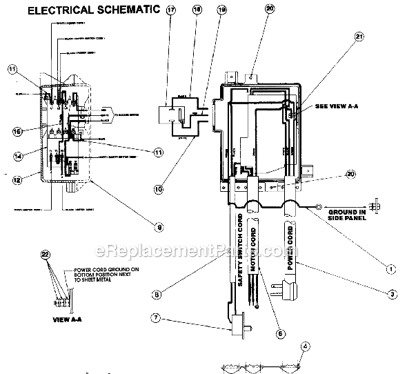 Electrical Diagram and Parts List for 1120001 1996 Powermatic Planer Jointer