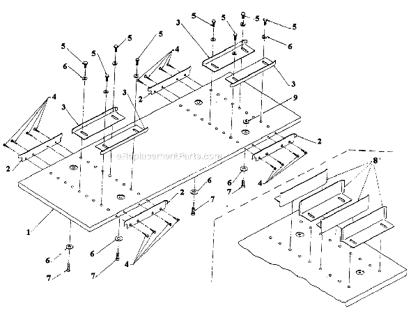 Bedboard Attachment Diagram and Parts List for 1120001 1996 Powermatic Planer Jointer